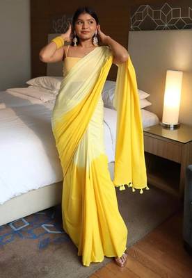 Yellow linen abstract print printed saree 2