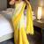 Yellow linen abstract print printed saree