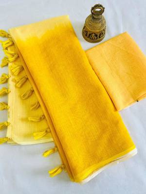 Yellow linen abstract print printed saree 3
