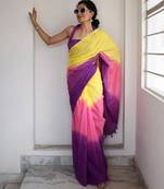 Multicolor linen stripes print printed saree