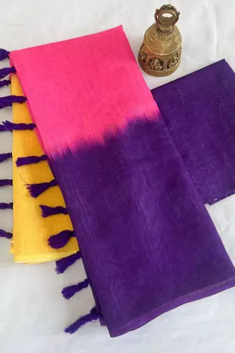 Multicolor linen stripes print printed saree