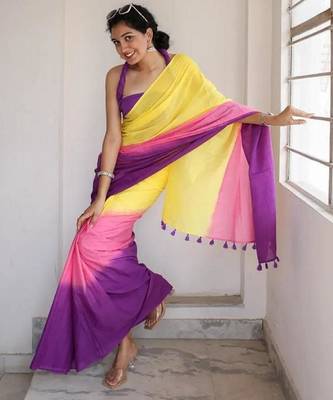 Multicolor linen stripes print printed saree 3