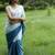 Blue linen abstract print printed saree