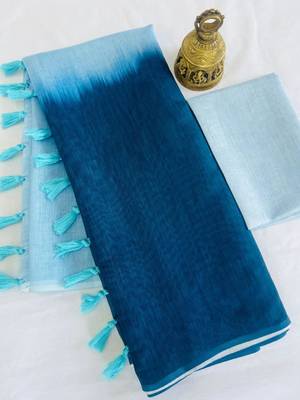 Blue linen abstract print printed saree 2