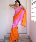 Pink linen abstract print printed saree