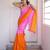 Pink linen abstract print printed saree