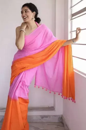 Pink linen abstract print printed saree