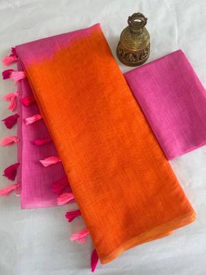 Pink linen abstract print printed saree 3
