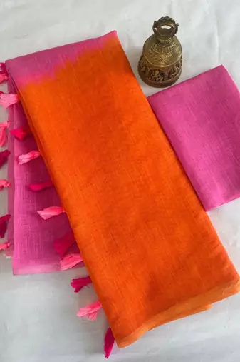 Pink linen abstract print printed saree
