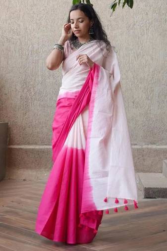 Multicolor linen abstract print printed saree