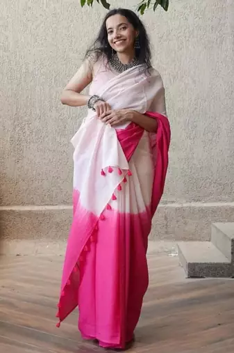 Multicolor linen abstract print printed saree