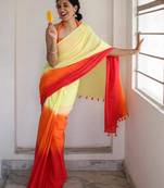Orange linen abstract print printed saree