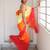 Orange linen abstract print printed saree
