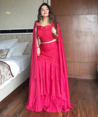 Pink Crepe Readymade Lehenga Choli with Embroidery & Sequence Work 1
