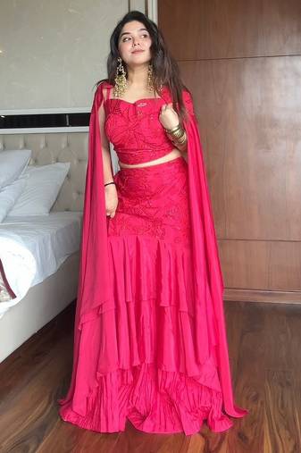 Pink Crepe Readymade Lehenga Choli with Embroidery & Sequence Work