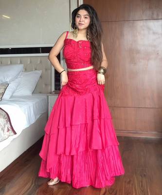 Pink Crepe Readymade Lehenga Choli with Embroidery & Sequence Work 3