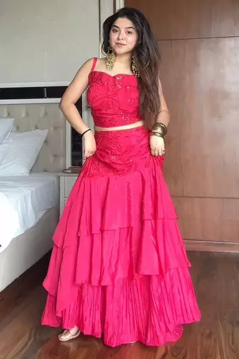 Pink Crepe Readymade Lehenga Choli with Embroidery & Sequence Work