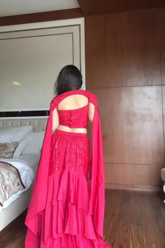 Pink Crepe Readymade Lehenga Choli with Embroidery & Sequence Work