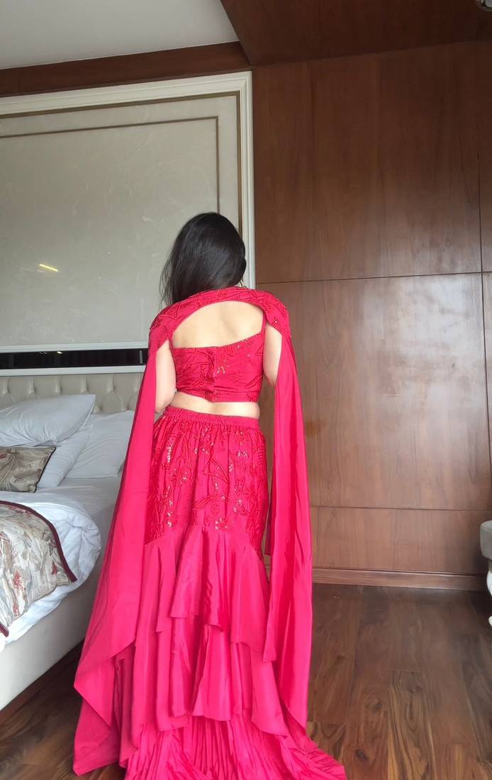 Pink Crepe Readymade Lehenga Choli with Embroidery & Sequence Work