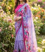 Lavender georgette floral print printed saree