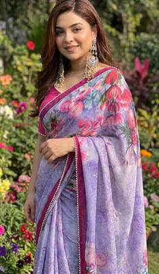 Lavender georgette floral print printed saree 2