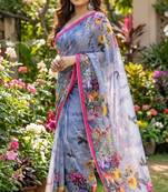 Grey georgette floral print printed saree