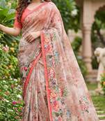 Peach georgette floral print printed saree