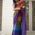 Multicolor linen stripes print printed saree
