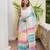 White linen stripes print printed saree