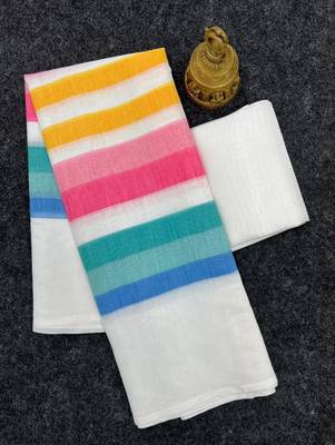 White linen stripes print printed saree 2