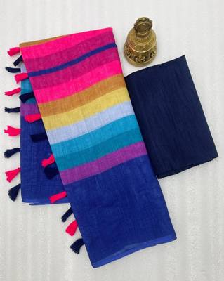 Multicolor linen stripes print printed saree 2
