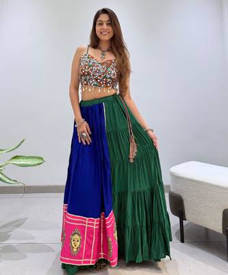 Blue Rayon Readymade Navratri Lehenga Choli with Embroidery & Mirror Work 1