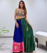 Blue Rayon Readymade Navratri Lehenga Choli with Embroidery & Mirror Work