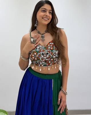 Blue Rayon Readymade Navratri Lehenga Choli with Embroidery & Mirror Work 2