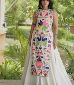 White Cotton Readymade Navratri Lehenga Choli with Embroidery & Thread Work