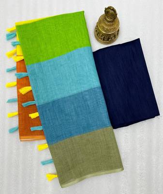 Multicolor linen stripes print printed saree 2