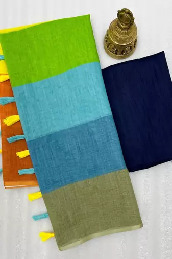 Multicolor linen stripes print printed saree