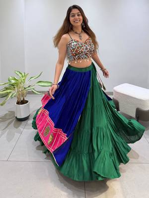 Blue Rayon Readymade Navratri Lehenga Choli with Embroidery & Mirror Work 3