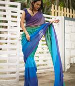 Multicolor linen stripes print printed saree