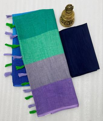 Multicolor linen stripes print printed saree 2