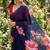 Navy blue georgette floral print embroidered saree