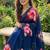 Navy blue georgette floral print embroidered saree