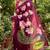 Wine georgette floral print embroidered saree