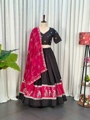 Black Silk Blend Readymade Navratri Lehenga Choli with Embroidery & Mirror Work 4