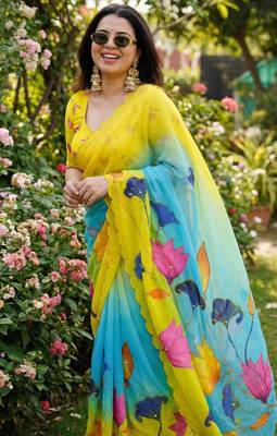 Multicolor georgette floral print embroidered saree 1