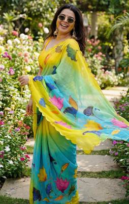 Multicolor georgette floral print embroidered saree 2