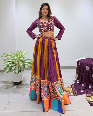 Wine Rayon Readymade Navratri Lehenga Choli with Embroidery & Mirror Work 1
