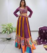 Wine Rayon Readymade Navratri Lehenga Choli with Embroidery & Mirror Work