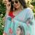 Light blue georgette floral print embroidered saree
