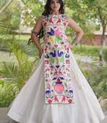 Magnetic White Cotton Navratri Wear Lehenga With Embroidered Blouse